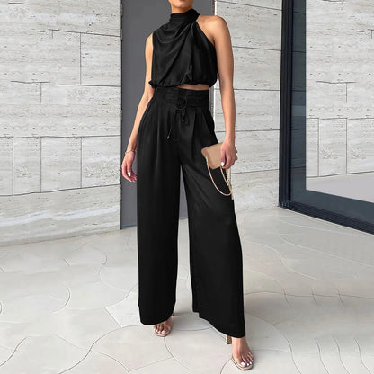 Comfortable 2-Piece Crop Top and Flowy Pants Set