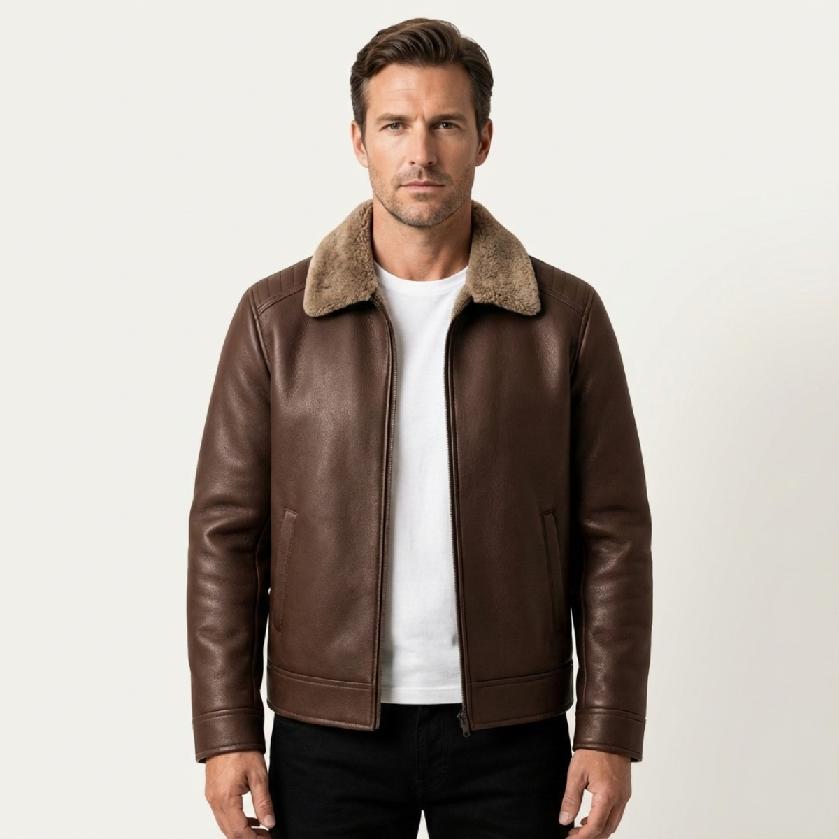 Warm Fleece Lined Men's Leather Coat