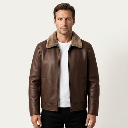 Warm Fleece Lined Men's Leather Coat