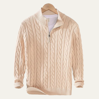 Cozy Mens Cable Knit Half Zip Cotton Sweater - Nocini