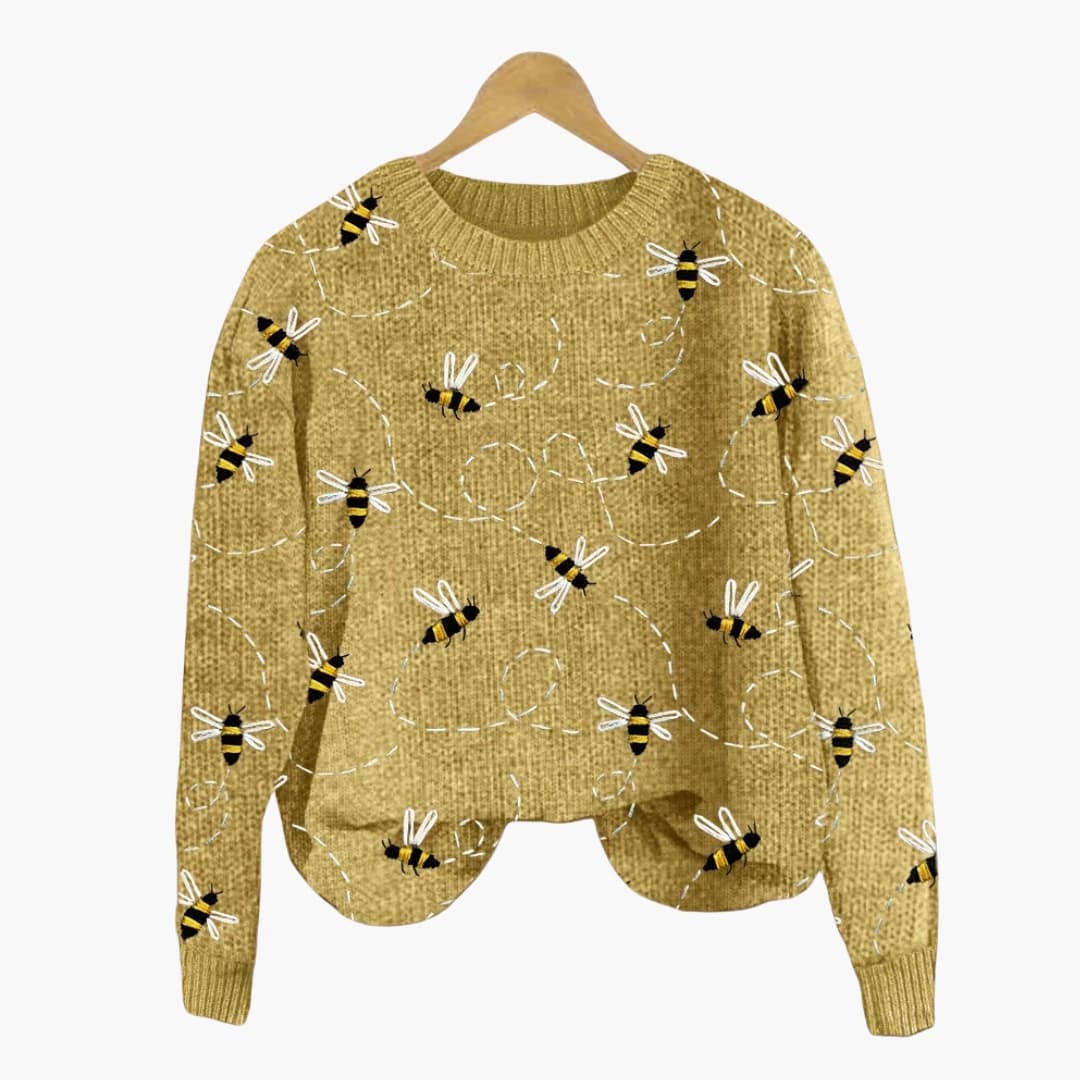 Ladies Cozy Bee Print Long Sleeve Sweater - Olytrend