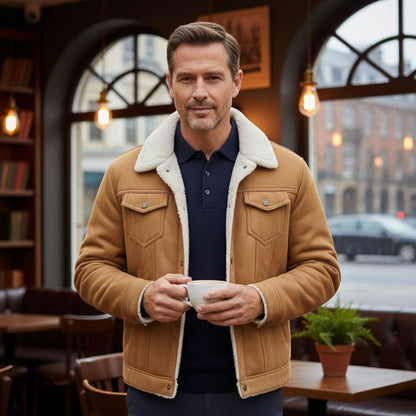 Classic Men's Faux Shearling Leather Coat
