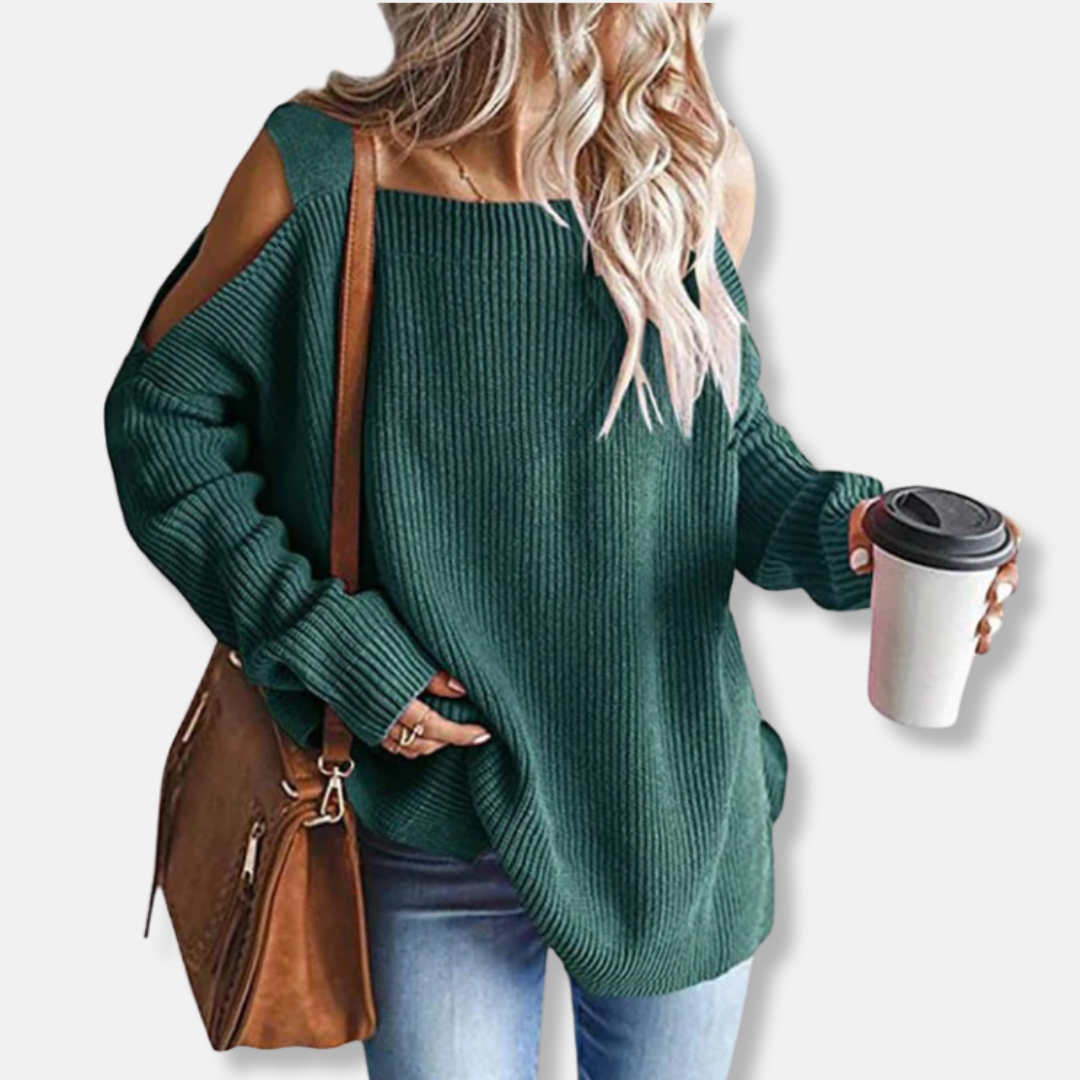Relaxed Fit Open Shoulder Knit Sweater - Nocini