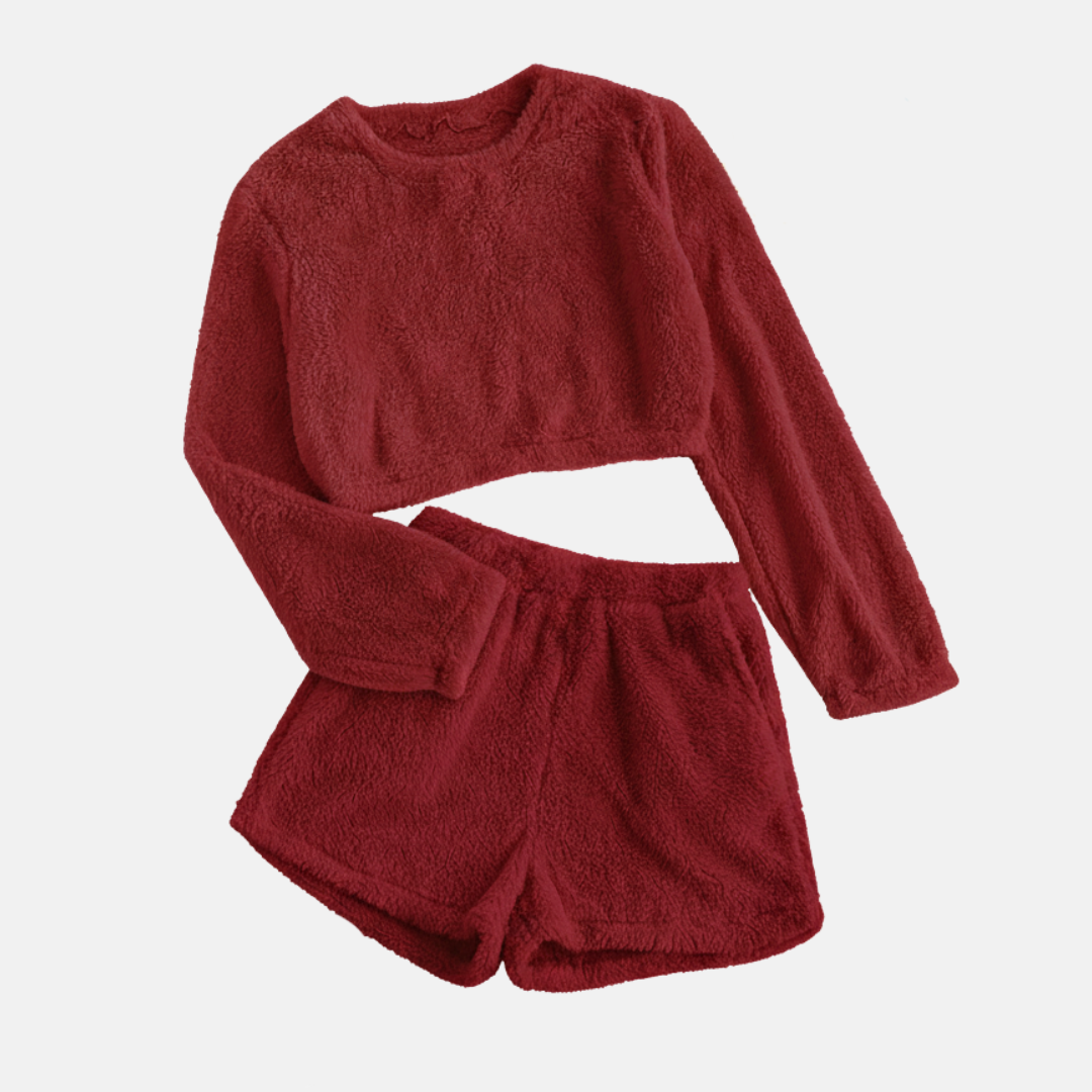 Cozy Women's Fleece Lounge Set with Top and Shorts - Nocini