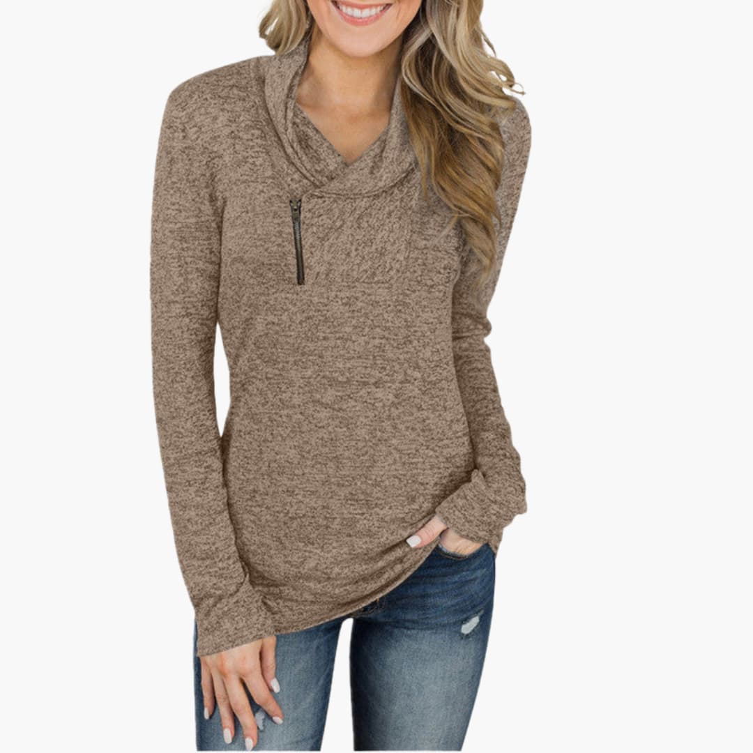 Chic Zip Up Women's Collar Sweater - Olytrend