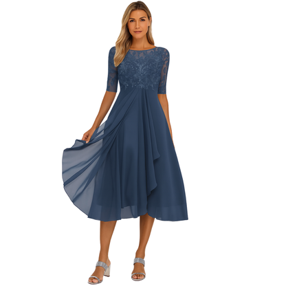 Elegant Floral Mid Length Women's Dress - Olytrend