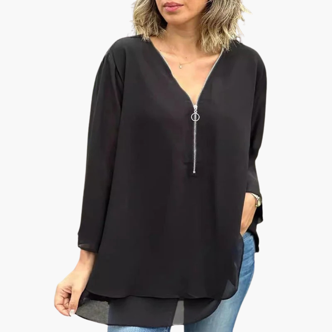 Relaxed Fit Women's V-Neck Long Sleeve Tee - Olytrend