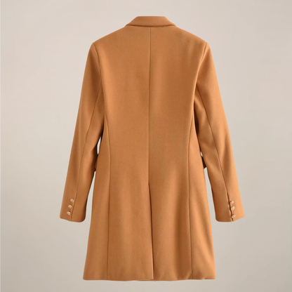 Classic Tan Coat with Brass Buttons for Women