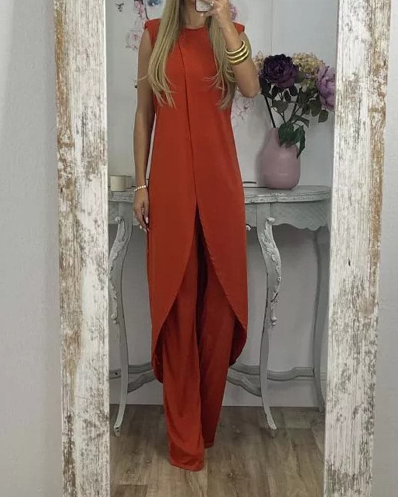 Women's Sleeveless Jumpsuit with Wide Leg Comfort Fit