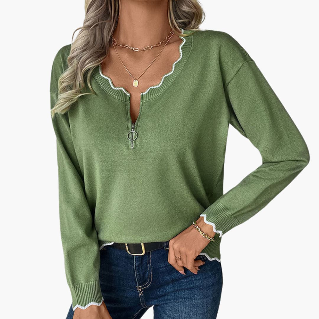 Fashionable Women's Ruffle Zip Sweater - Olytrend