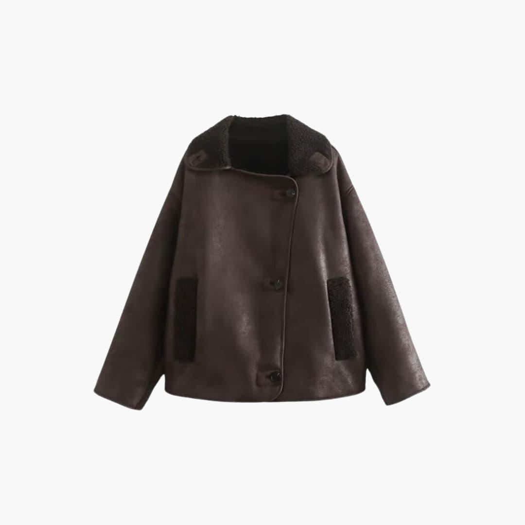 Classic Brown Women's Leather Coat - Olytrend