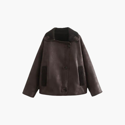 Classic Brown Women's Leather Coat - Olytrend