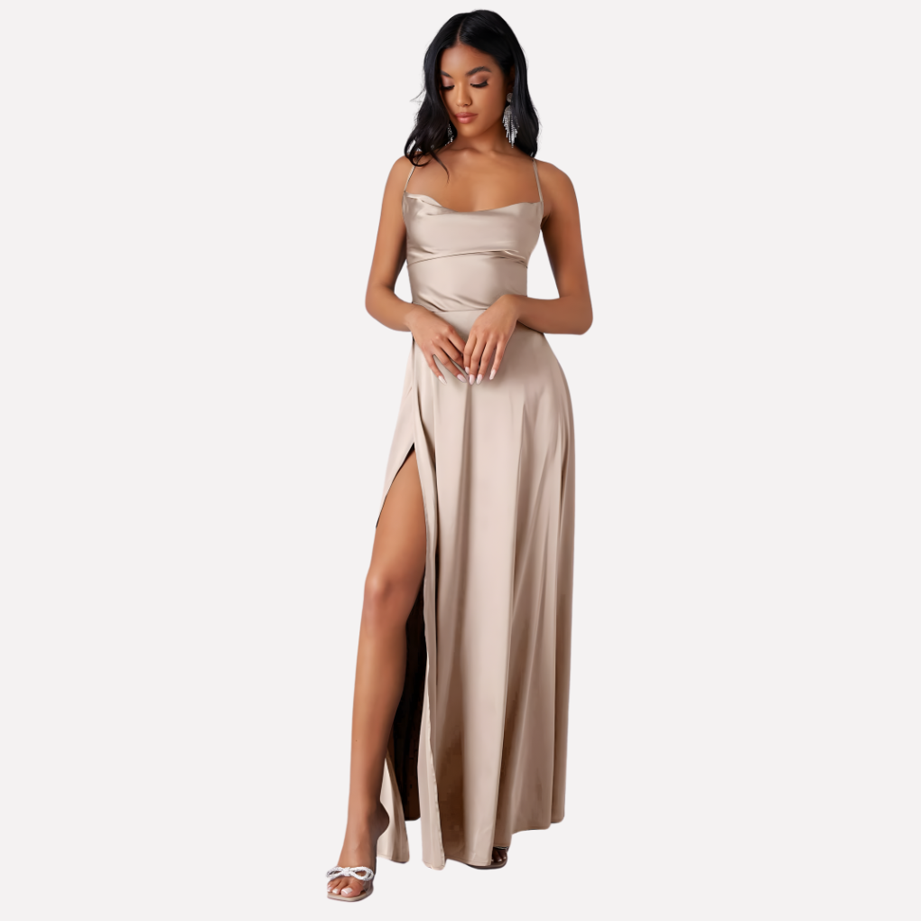 Sleeveless Floor Length Evening Gown with High Side Split - Olytrend