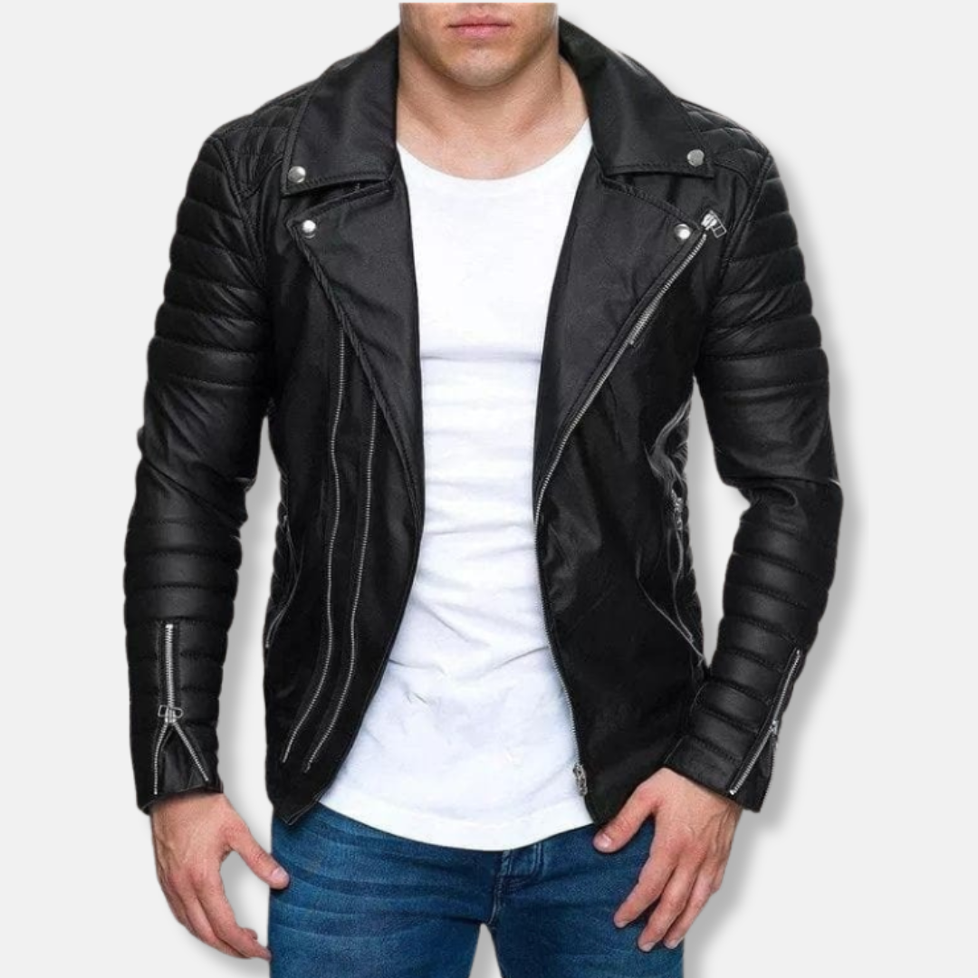 Classic Biker Leather Jacket Slim Fit Design - Nocini