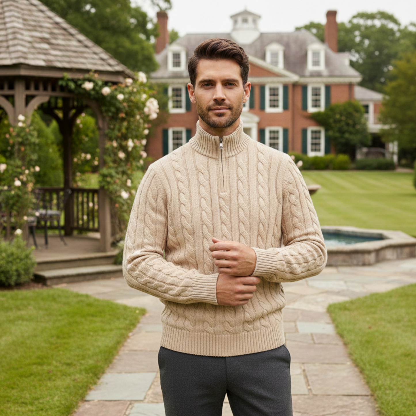 Luxury Merino Wool Men's Half Zip Sweater