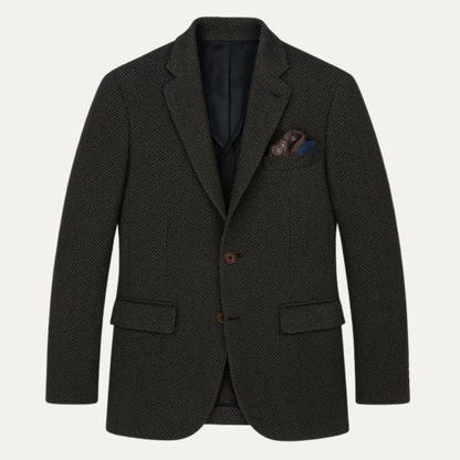 Classic Men's Black Wool Tweed Blazer Jacket - Nocini