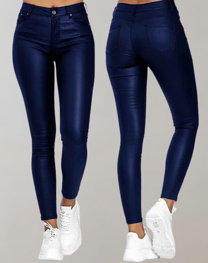 Stylish Faux Leather High Waist Women's Trousers
