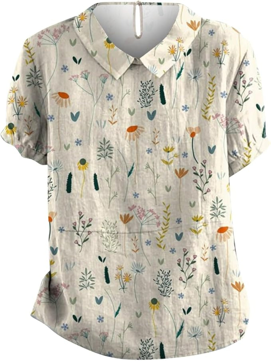 Elegant Floral Short Sleeve Women's Blouse