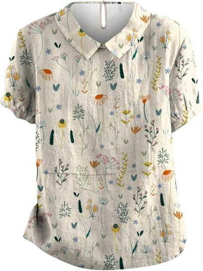 Elegant Floral Short Sleeve Women's Blouse