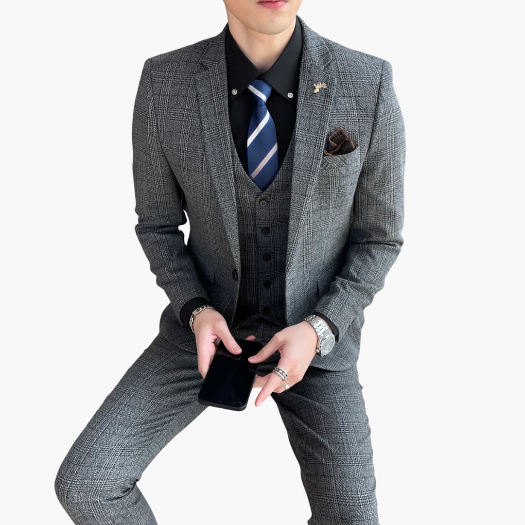 Classic Plaid Three-Piece Mens Suit