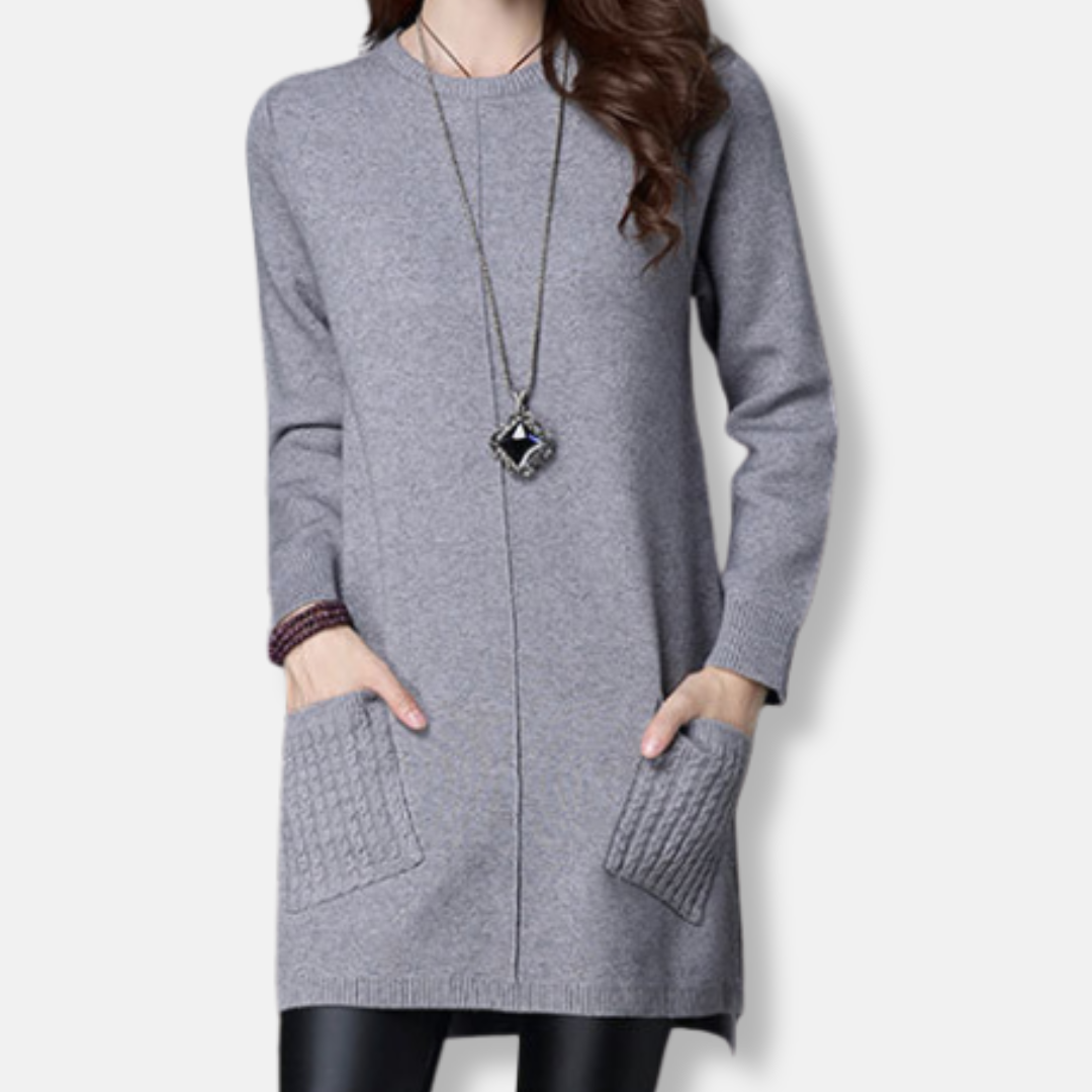 Comfy Oversized Sweater Dress Crewneck Long Sleeves - Nocini