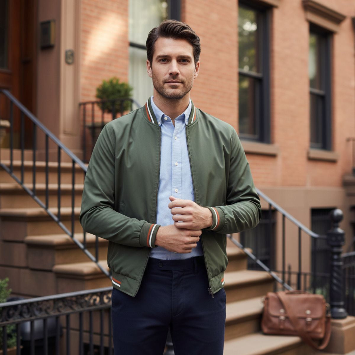Slim Fit Mens Casual Bomber Jacket Zip Up