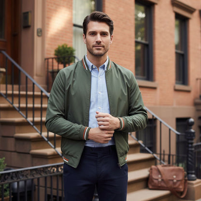 Slim Fit Mens Casual Bomber Jacket Zip Up