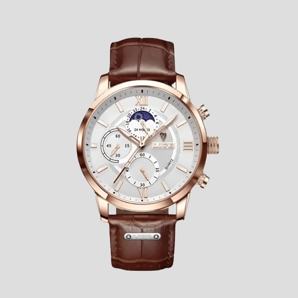 Stylish 42mm Men's Leather Watch