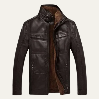 Classic Men's Leather Parka Coat with Thermal Fleece Lining