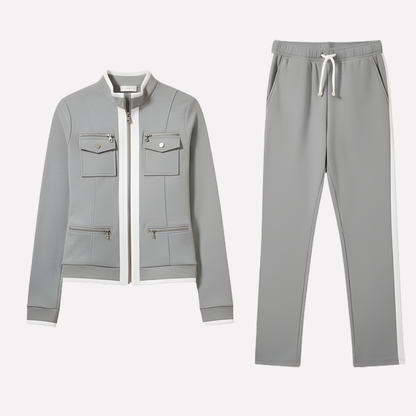 Ladies' Zip Up Suit with Colorful Accent Details - Olytrend