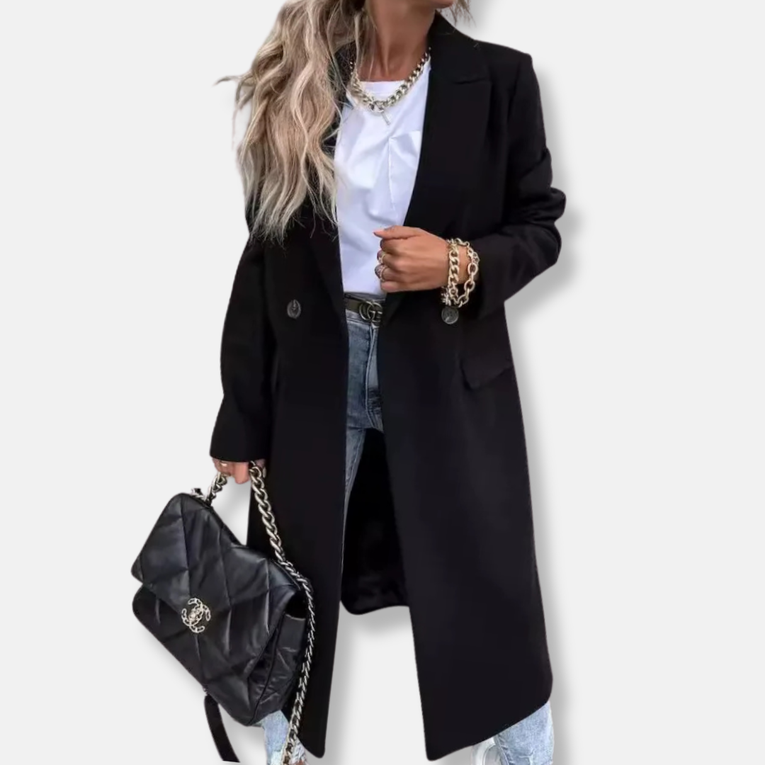 Classic Women's Wool Overcoat with Button Front - Nocini