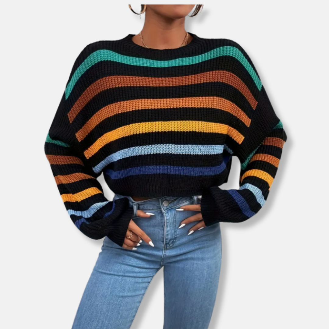 Comfy Oversized Striped Crew Neck Sweater - Nocini