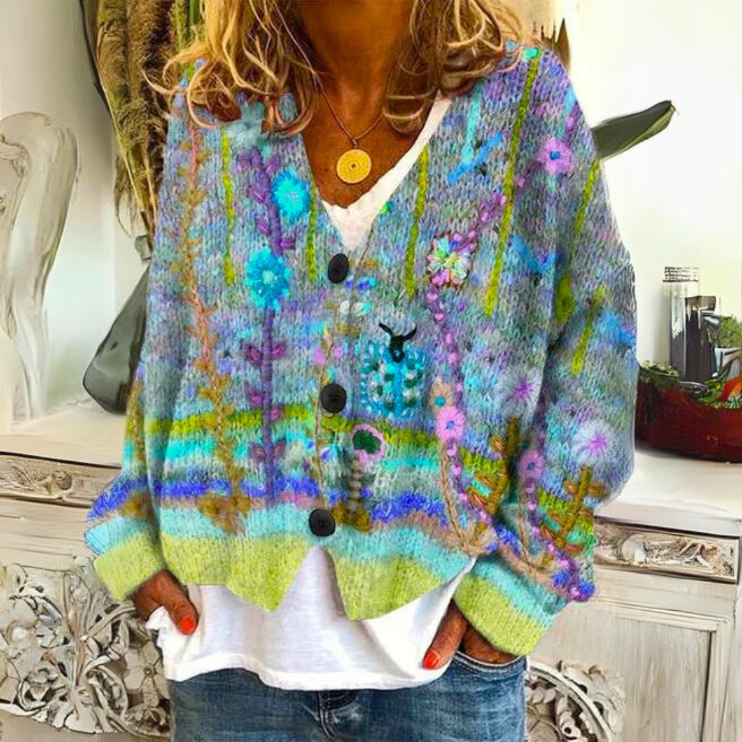 Ladies' Soft Floral Pattern Crew Neck Sweater