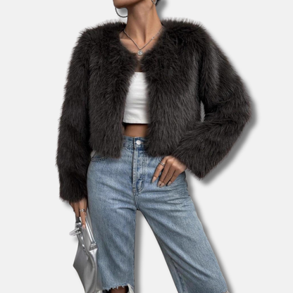 Women's Faux Fur Crop Coat Long Sleeve Open Front - Nocini