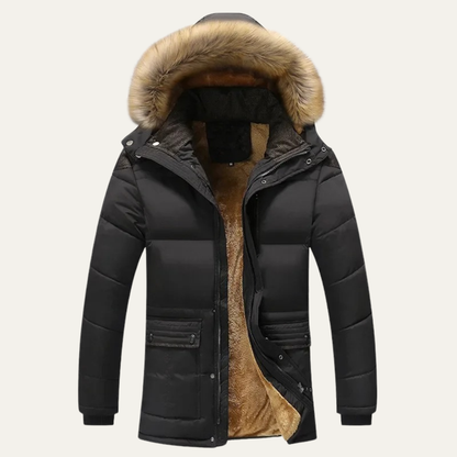 Luxury Men's Hooded Faux Fur Parka Coat - Nocini