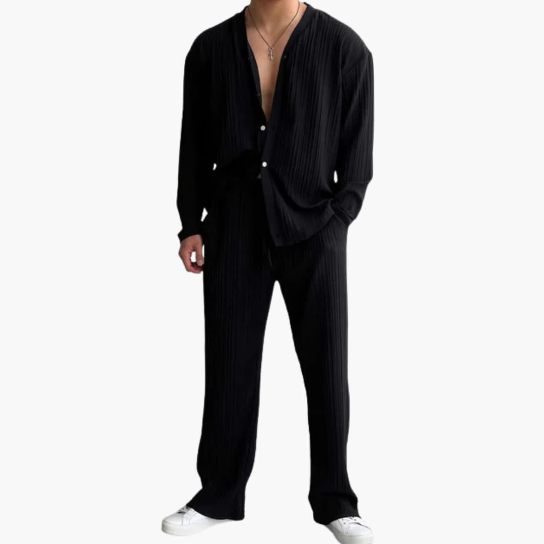 Men's Classic Pinstripe Suit with Long Sleeve Shirt and Trousers