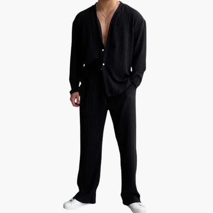 Men's Classic Pinstripe Suit with Long Sleeve Shirt and Trousers