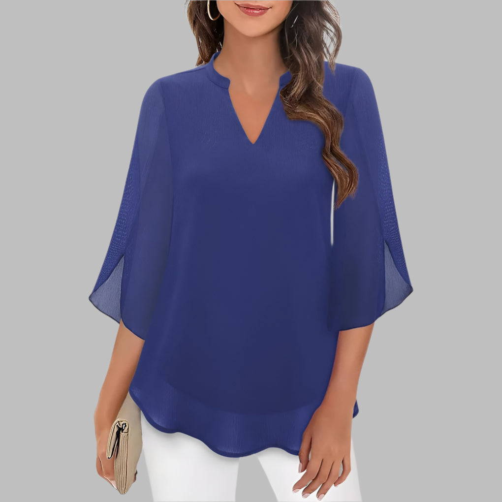 Sunny V Neck Floral Sleeve Blouse - Olytrend