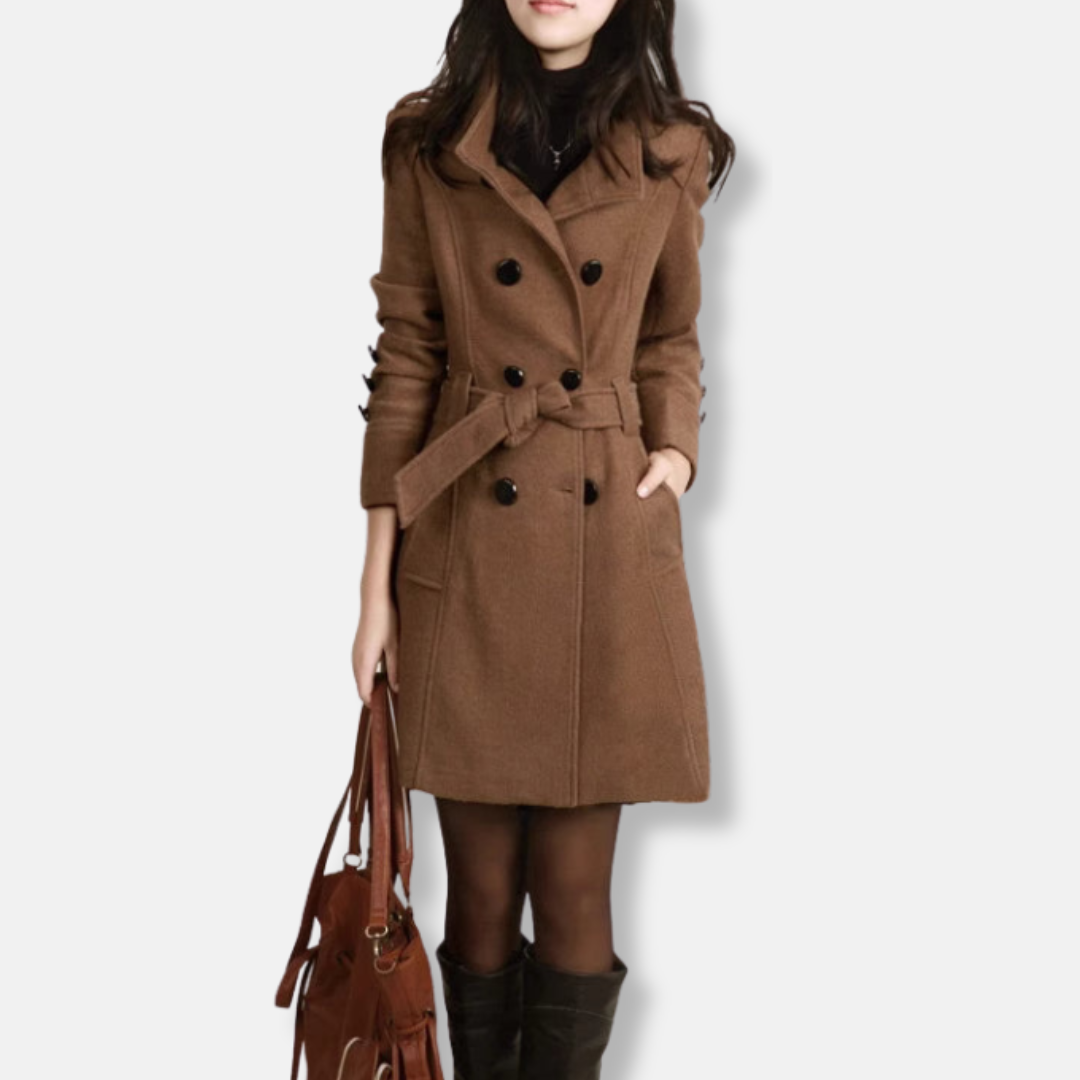 Ladies Classic Double Breasted Wool Trench Coat - Nocini