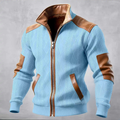 Cozy Men's Cable Knit Fleece Lined Zip Up Jacket