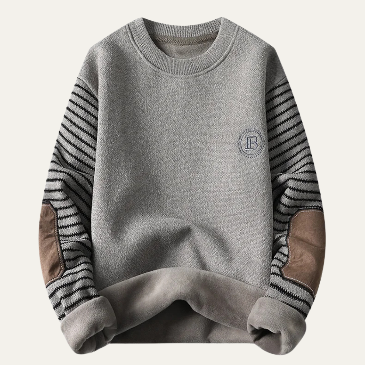 Warm Striped Crew Neck Men's Fleece Sweater - Nocini