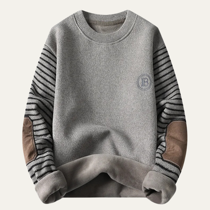 Warm Striped Crew Neck Men's Fleece Sweater - Nocini