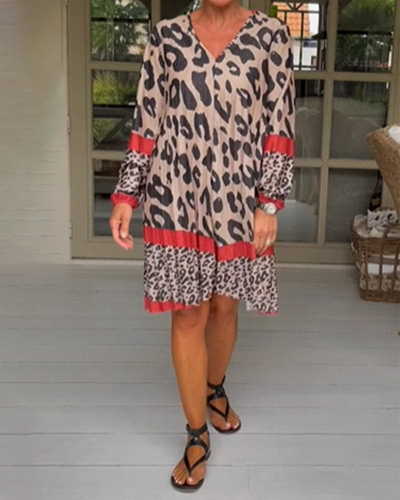Relaxed Fit V Neck Long Sleeve Women's Dress - Nocini