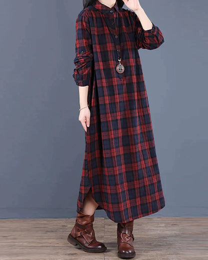 Ladies Classic Plaid Long Dress Shirt - Nocini