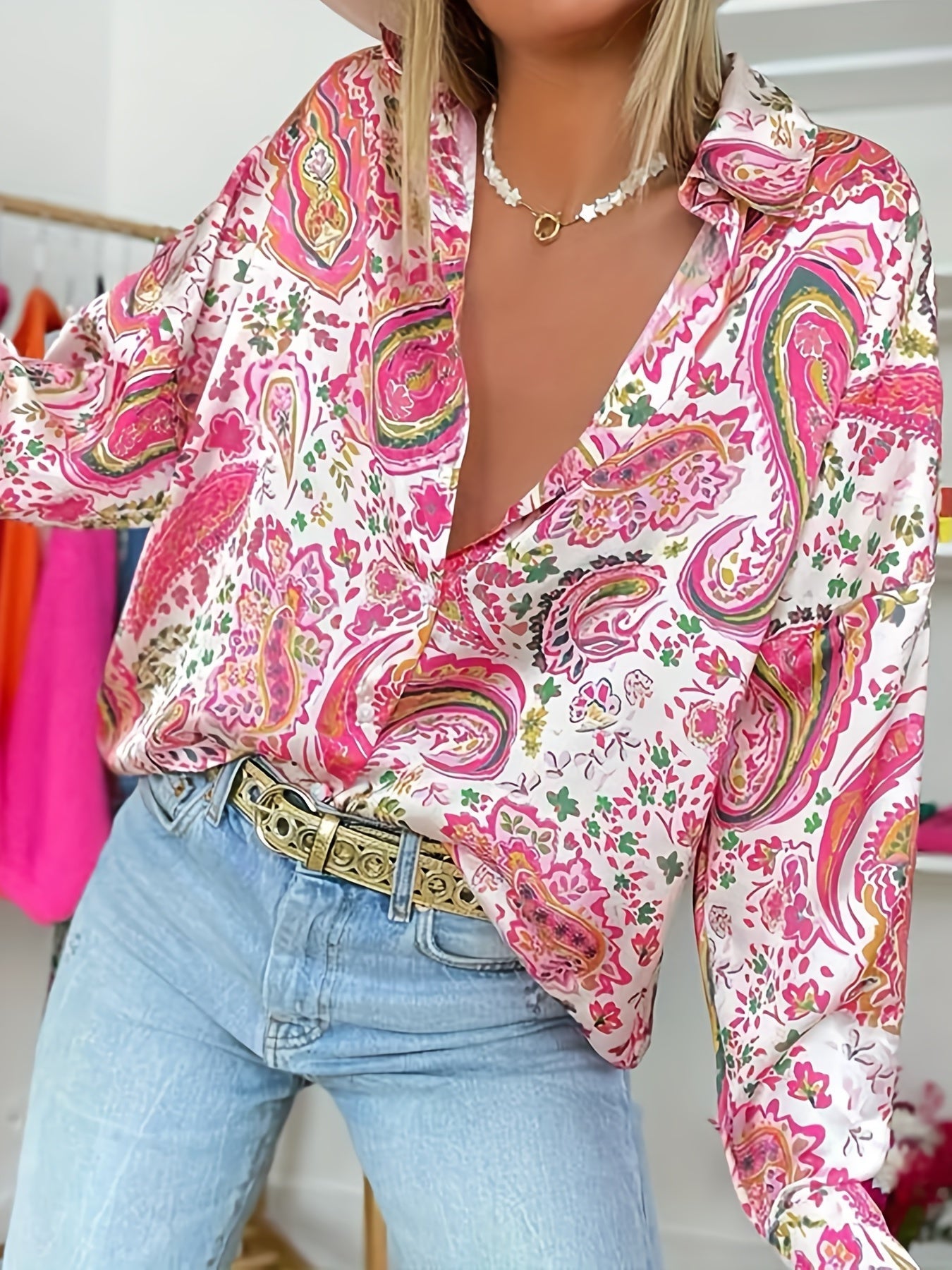 Paisley Print Women's Blouse Button Down Shirt - Nocini