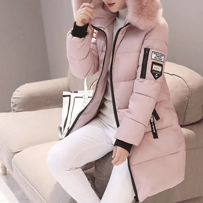 Warm Quilted Puffer Coat with Faux Fur Hood - Nocini