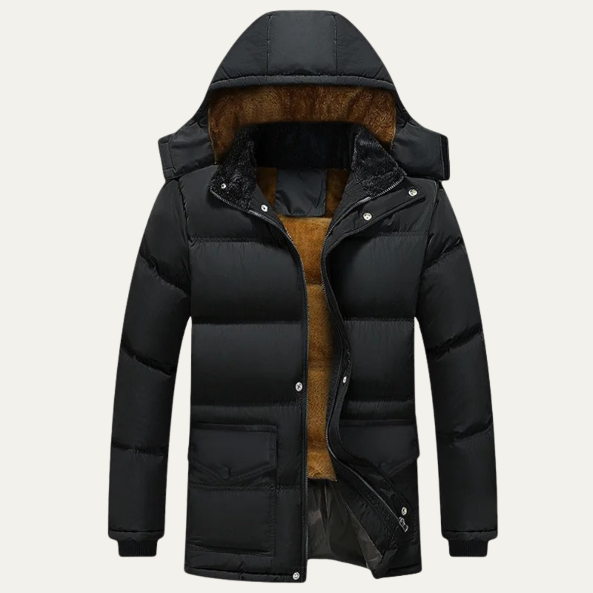 Warm Men's Black Fleece Lined Cotton Parka Jacket - Nocini