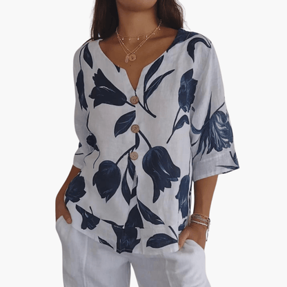 Ladies' Pretty Flower V-Neck Shirt - Olytrend