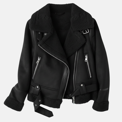 Soft Leather Aviator Jacket with Fur Trim Belt - Nocini