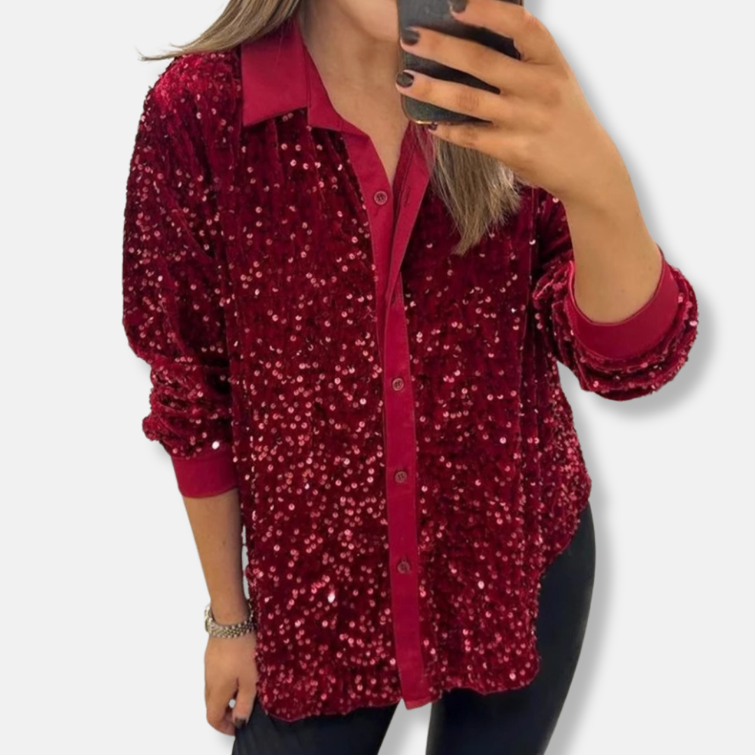 Loose Fit Women's Sequin Long Sleeve Party Top - Nocini